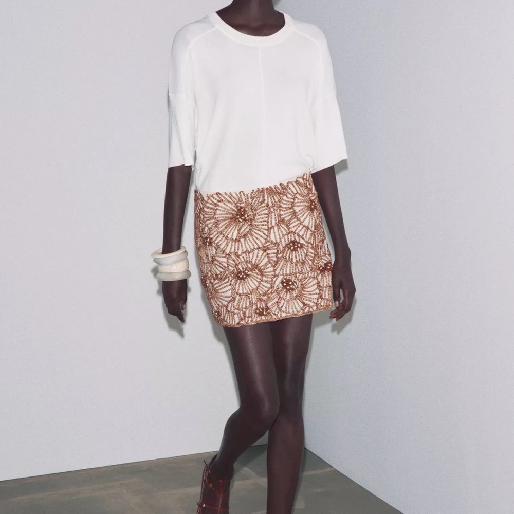 ZARA Floral Embroidered Mini Skirt